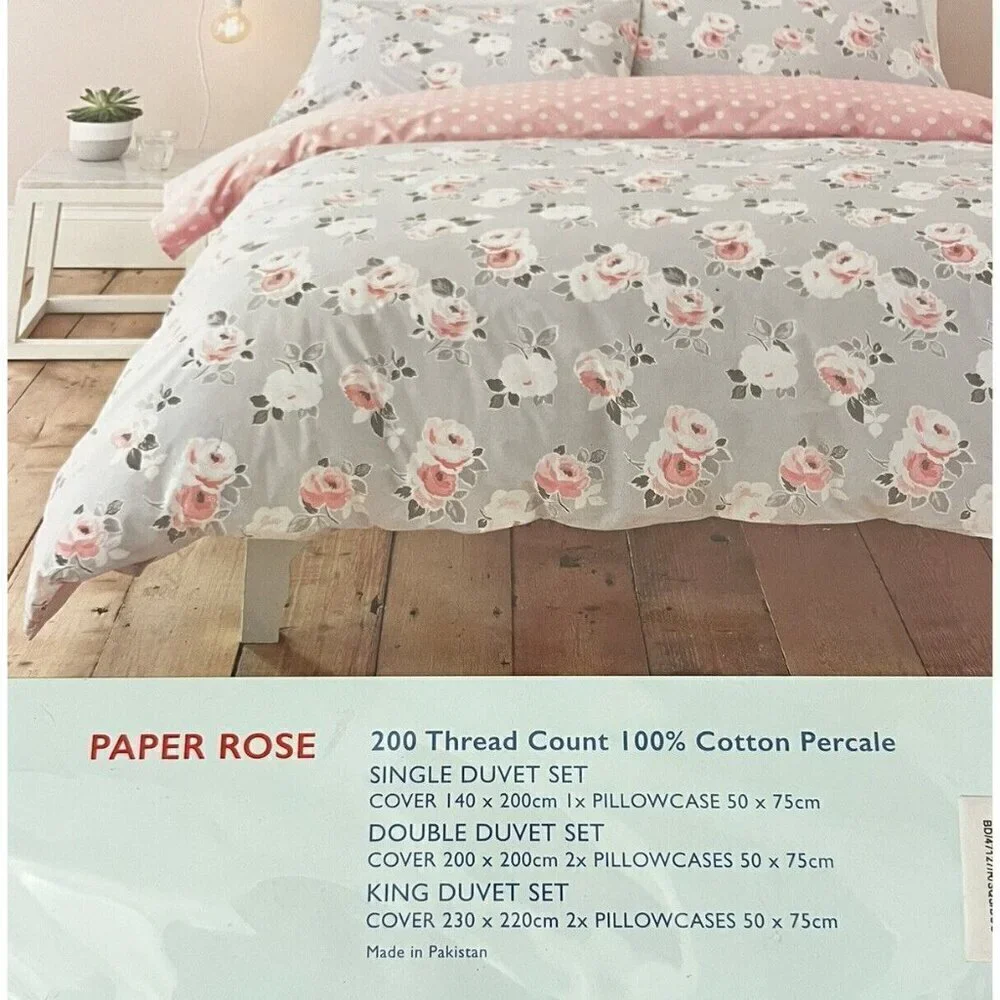 Cath Kidston Paper Rose Single Duvet Set Cover And Pillowcase 200 Count Floral
